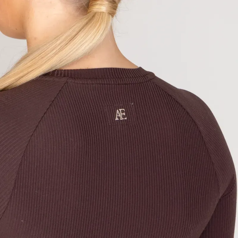 Aubrion Equestrian Ribbed Long Sleeve Top in Espresso-2