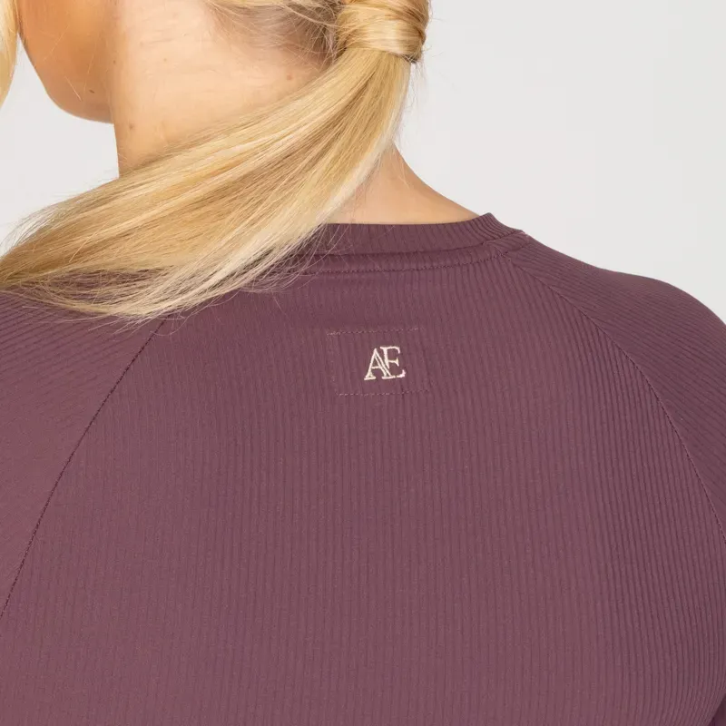 Aubrion Equestrian Ribbed Long Sleeve Top in Thistle-1