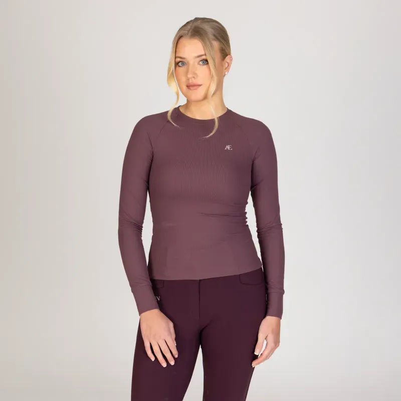 Aubrion Equestrian Ribbed Long Sleeve Top in Thistle