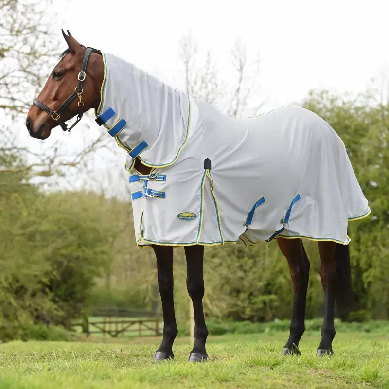 WeatherBeeta ComFiTec Zephyr Plus Mesh Fly Rug Combo Neck in Silver/Blue/Lemon