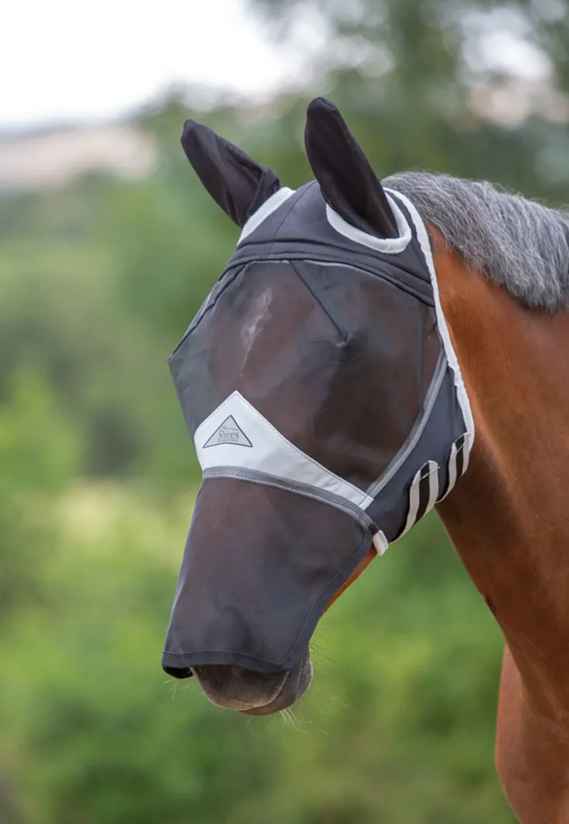 Shires FlyGuard Pro Fine Mesh Fly Mask With Ears and Nose - BLACK