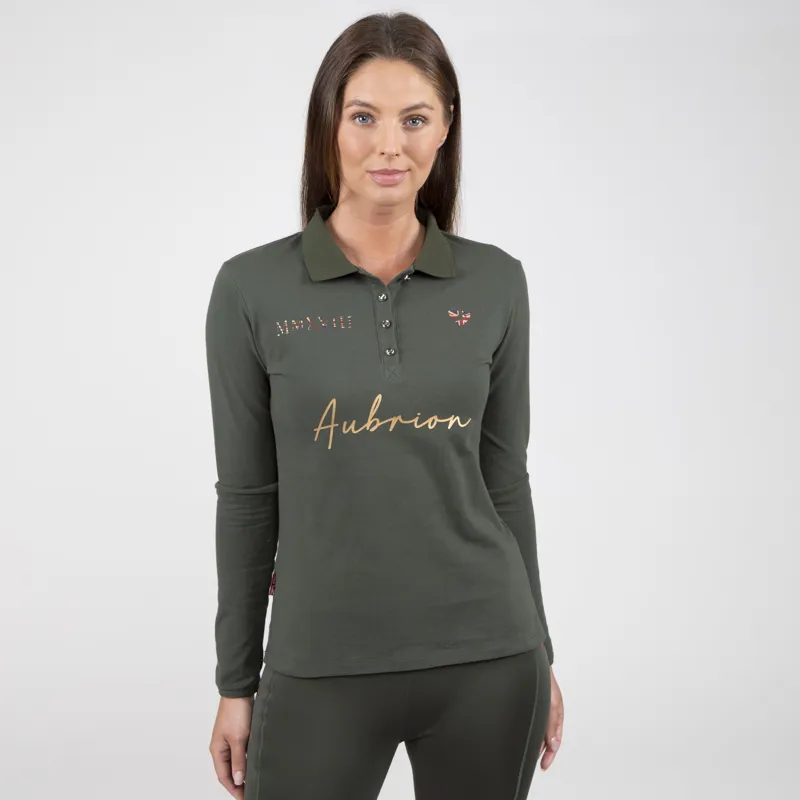 Shires Aubrion Team Long Sleeve Polo Top - Khaki
