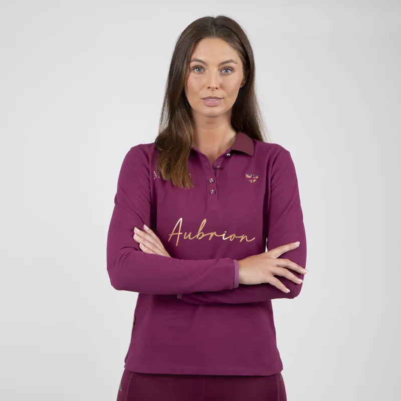 Shires Aubrion Team Long Sleeve Polo Top - Mulberry