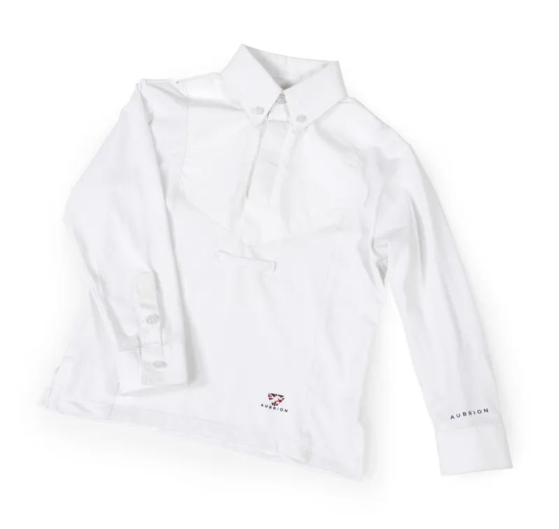 Shires Aubrion Kids Long Sleeve Tie Show Shirt in White
