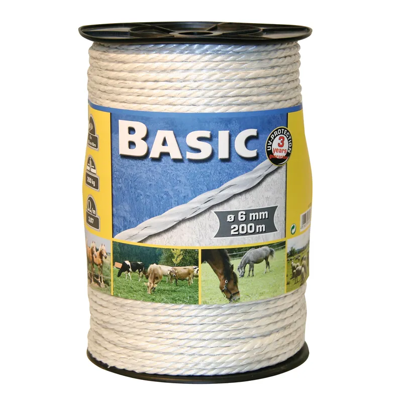 Corral 200m Basic Electric Fencing Rope w/Steel Wires - White