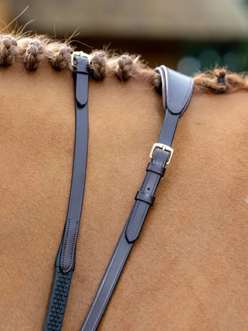 LeMieux Soft Rubber Reins - Brown/Brass-1