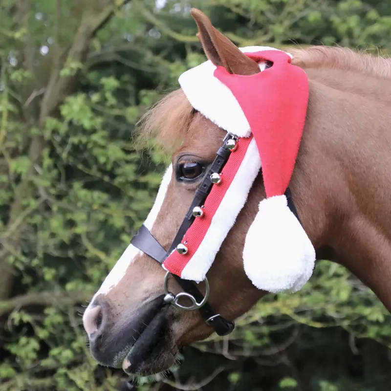 Hy Equestrian Christmas Santa Bridle Set -Set Of 3- Red/ White  one size