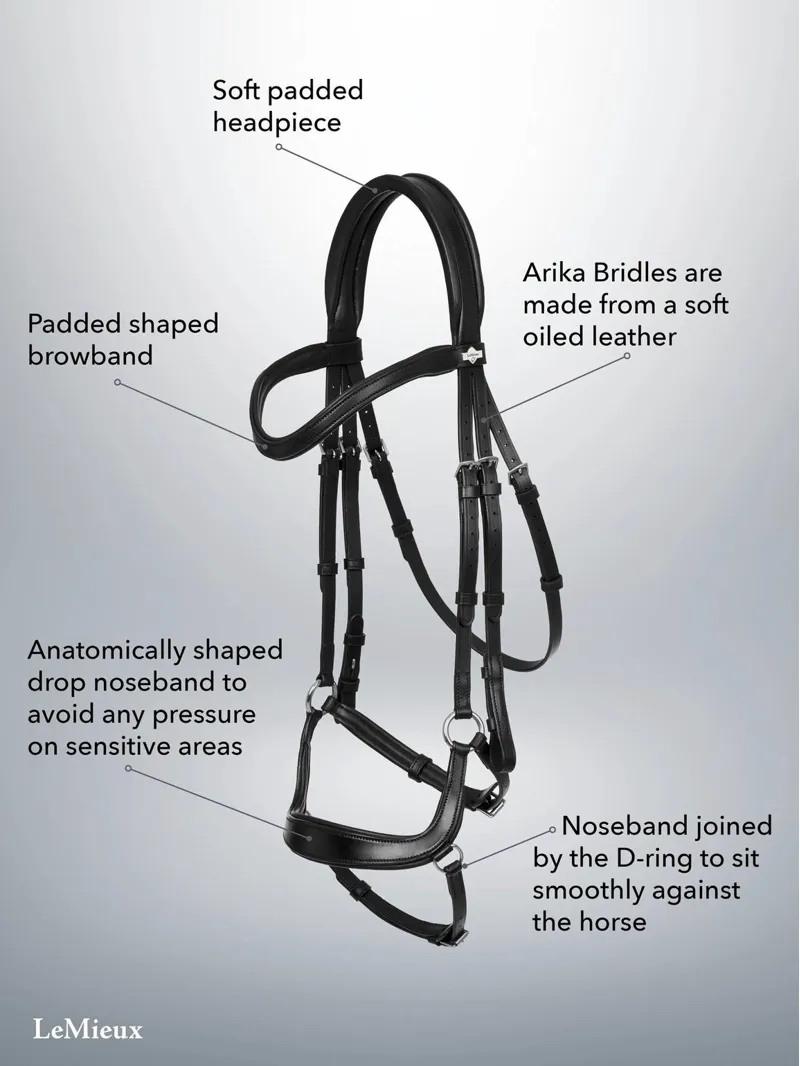 LeMieux Arika Leather Anatomic Drop Bridle - Black-5