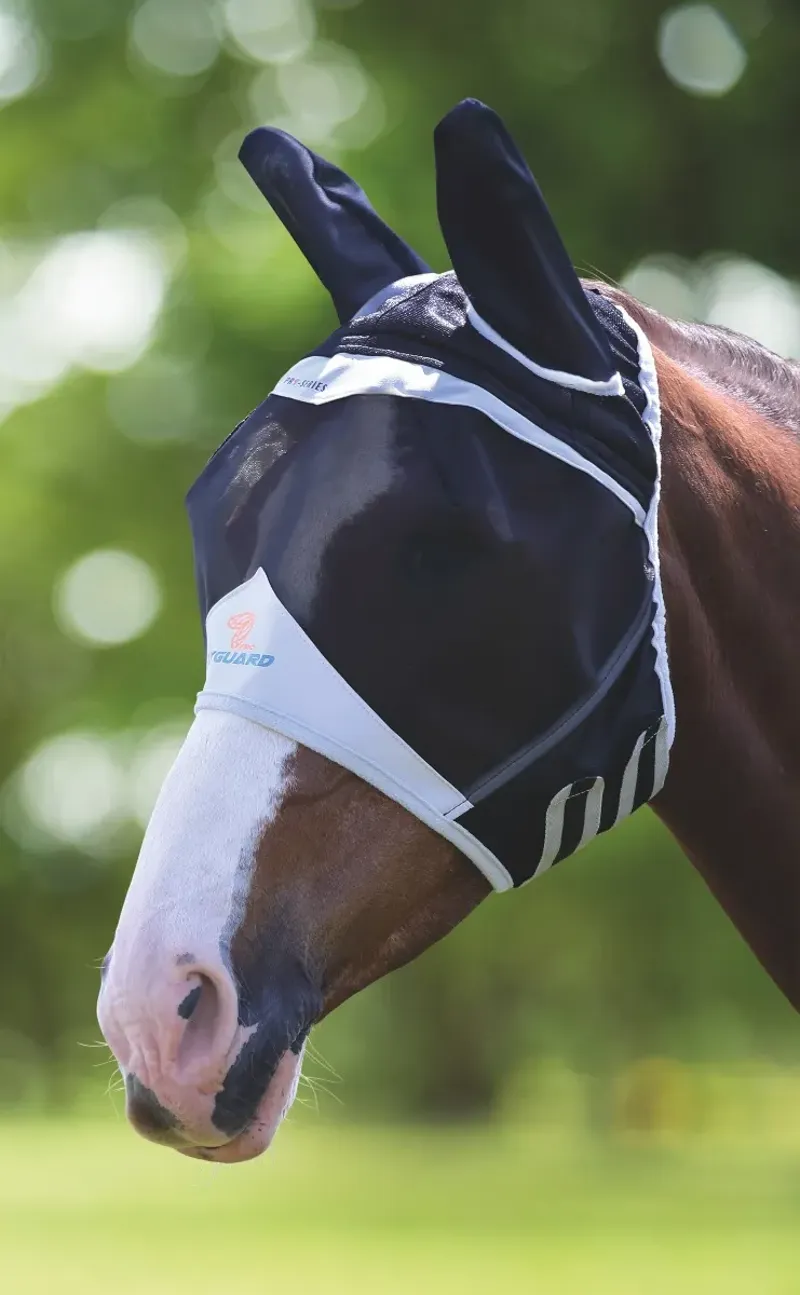 Shires FlyGuard Pro Fine Mesh Fly Mask With Ears - BLACK