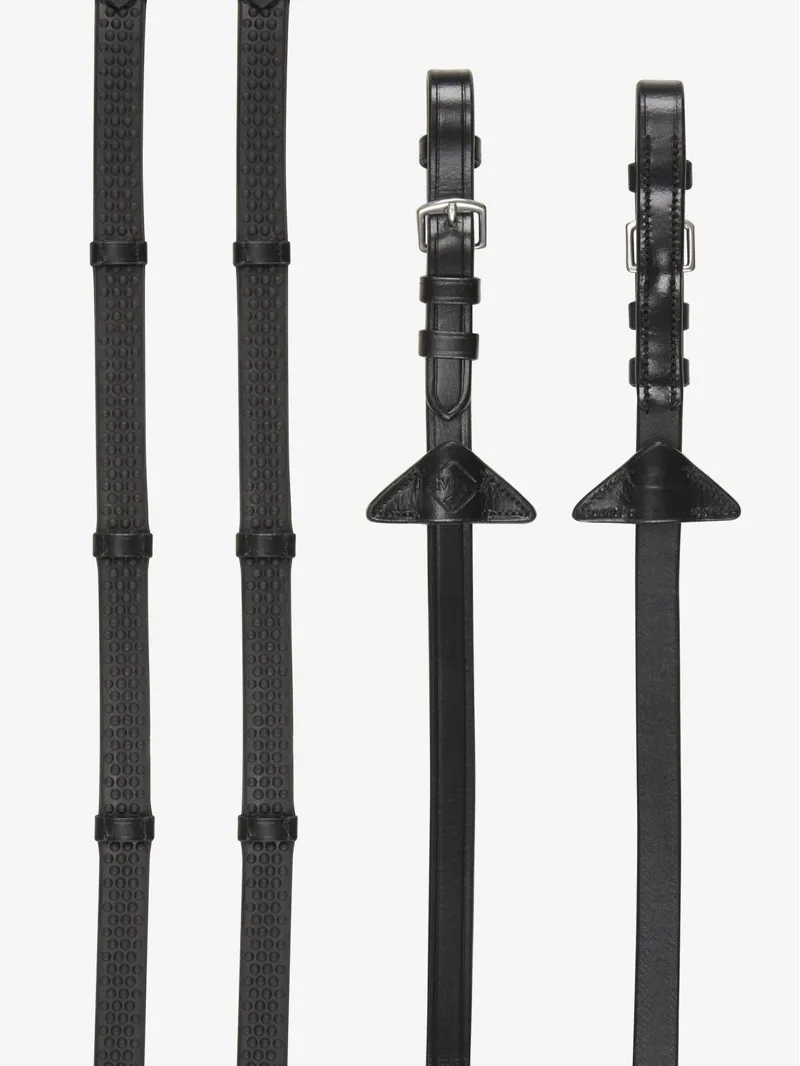 LeMieux Soft Rubber Reins with Stoppers - Black/Silver-1