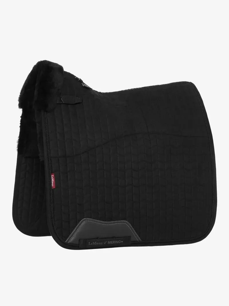 LeMieux Merino+ Half Lined Suede Dressage Pad - Large - Black/Black -1