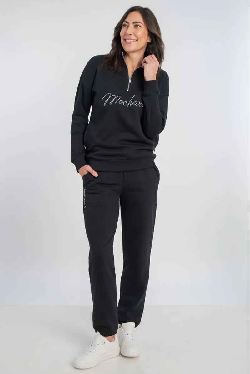 Mochara Half Zip Sweat Shirt Jet Black Luxe-1