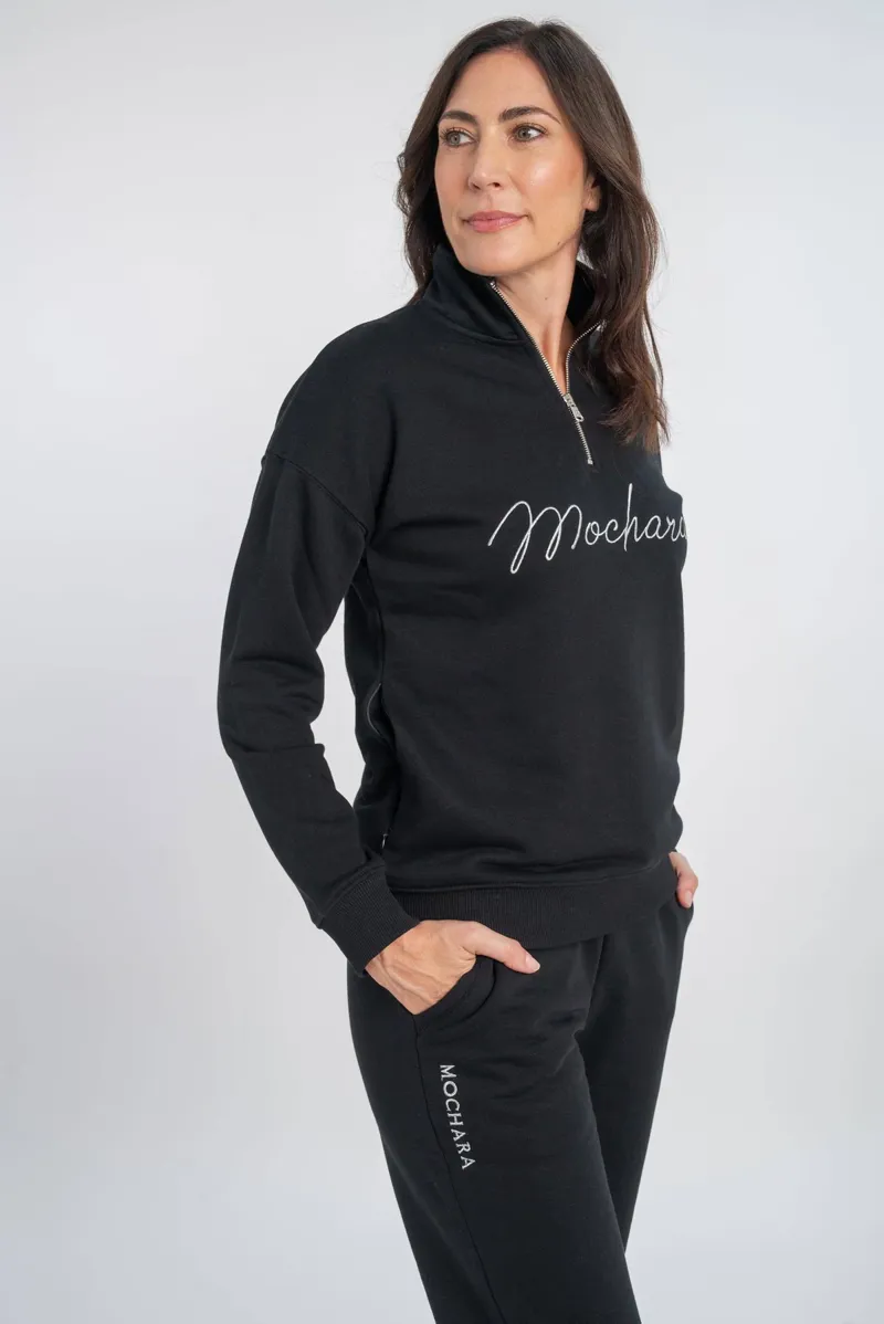 Mochara Half Zip Sweat Shirt Jet Black Luxe