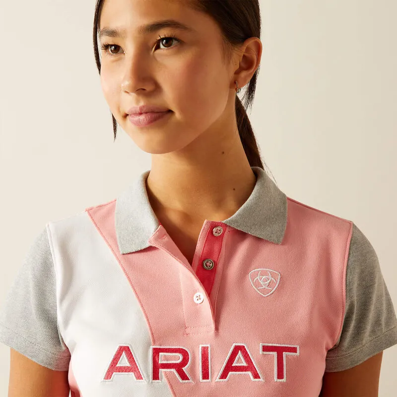 Ariat Youth Taryn Polo Top - Flamingo Pink/Coral Paradise-3