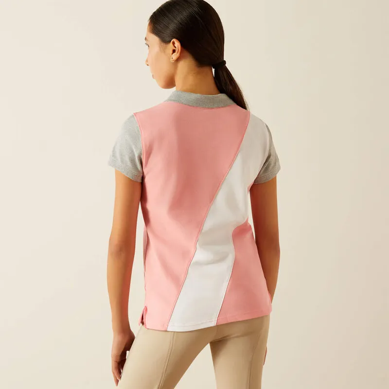 Ariat Youth Taryn Polo Top - Flamingo Pink/Coral Paradise-1