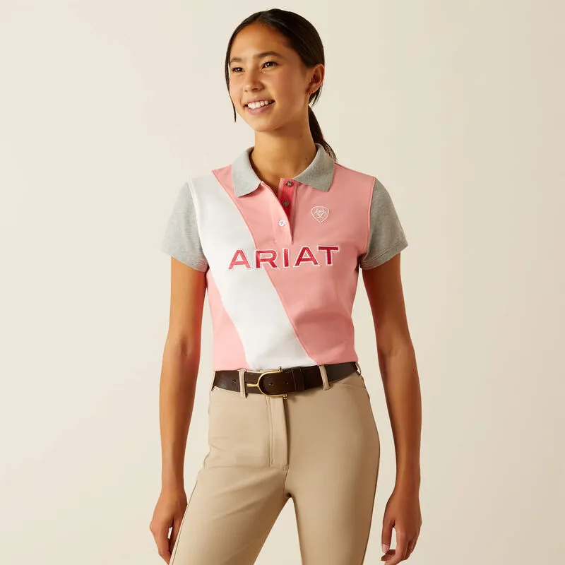 Ariat Youth Taryn Polo Top - Flamingo Pink/Coral Paradise