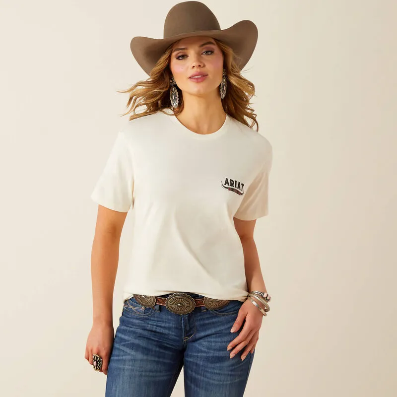 Ariat Womens Bull  Horn Short Sleeve T-Shirt - Natural-1