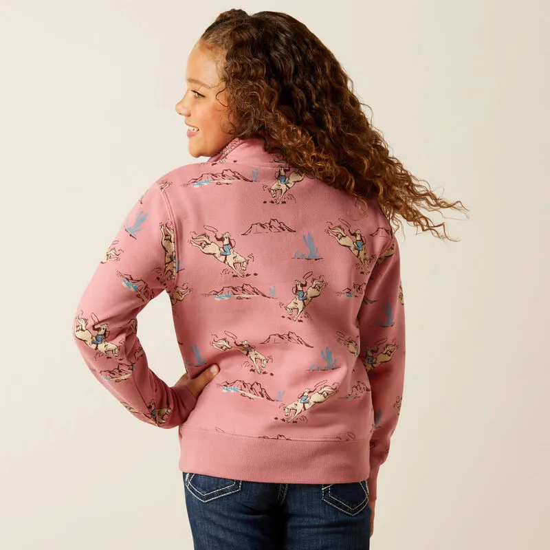 Ariat Girls Bronc Scene 1/4 Zp Sweatshirt - Bronc Toile-1