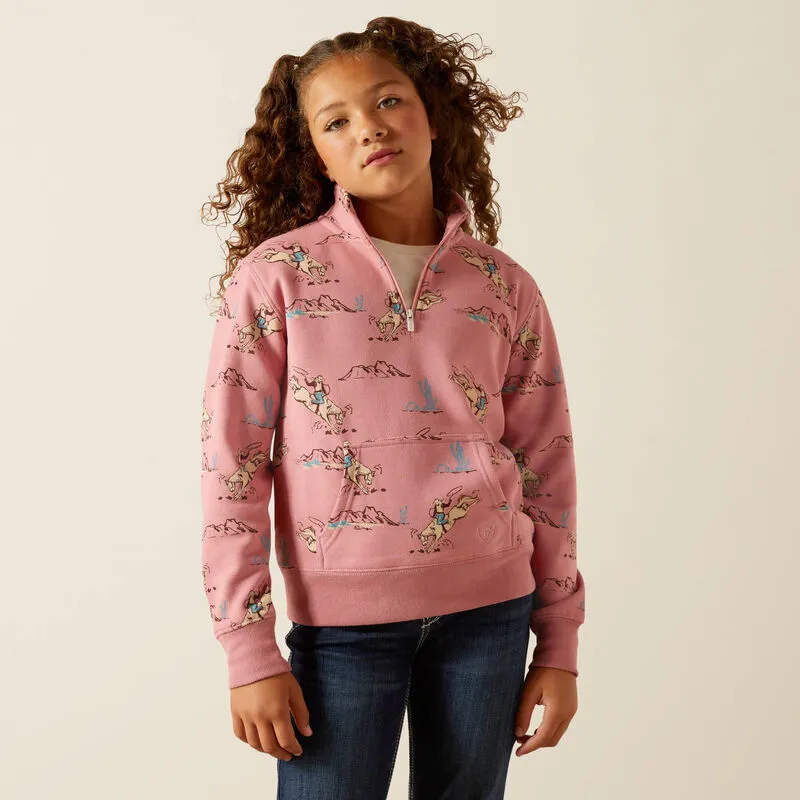 Ariat Girls Bronc Scene 1/4 Zp Sweatshirt - Bronc Toile