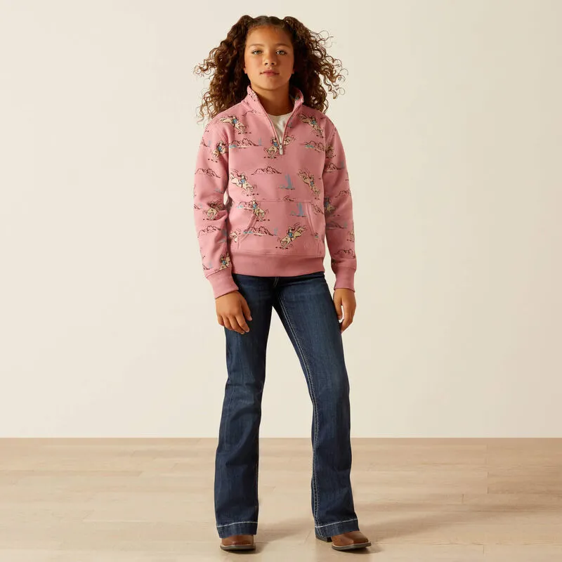 Ariat Girls Bronc Scene 1/4 Zp Sweatshirt - Bronc Toile-2