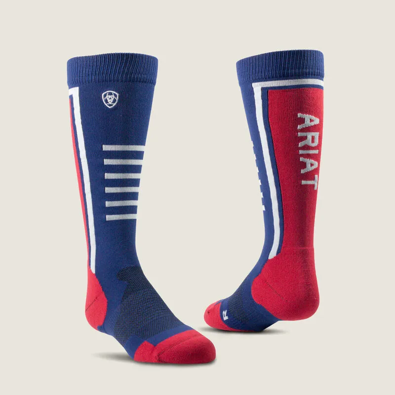Ariat Youth Slimline Sock - Navy/Red