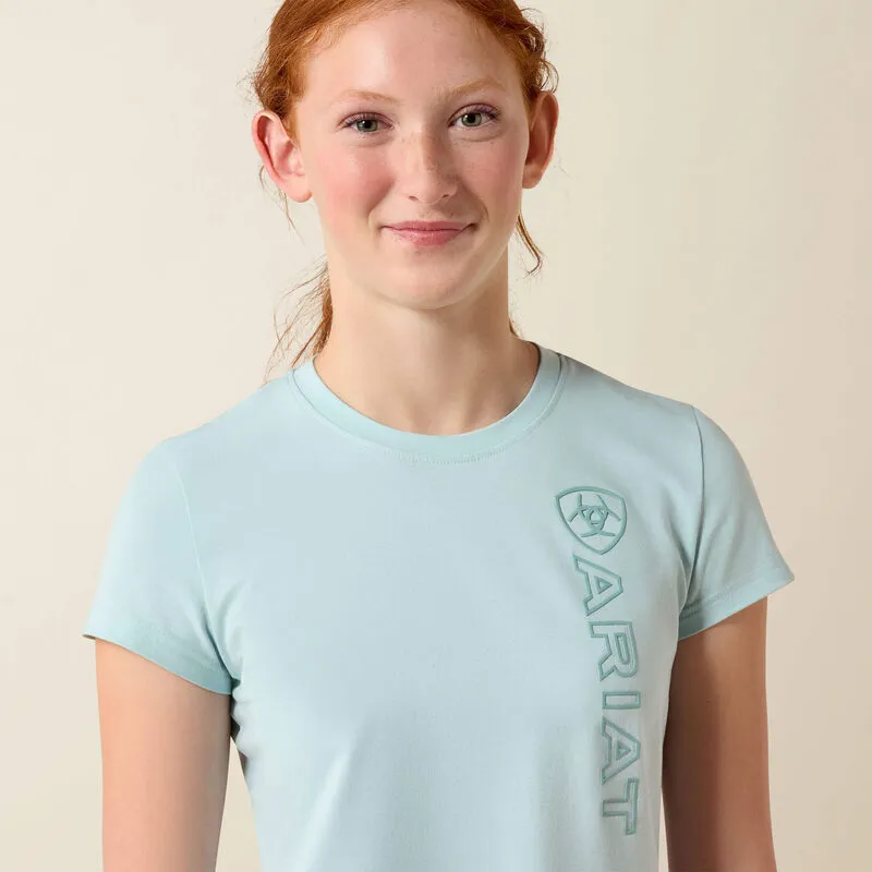 Ariat Youth Vertical Logo Short Sleeve Tshirt - Starlight Blue/Blue Surf-3
