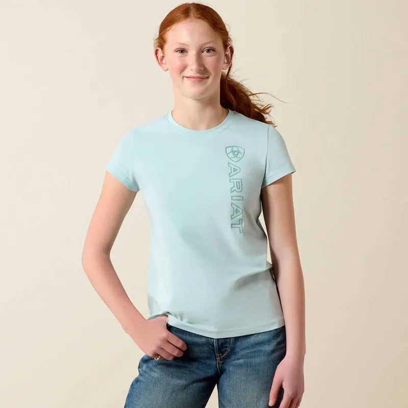 Ariat Youth Vertical Logo Short Sleeve Tshirt - Starlight Blue/Blue Surf