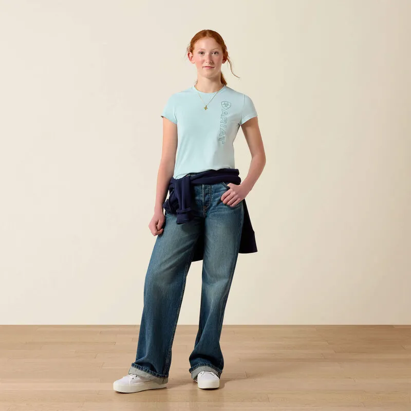 Ariat Youth Vertical Logo Short Sleeve Tshirt - Starlight Blue/Blue Surf-2