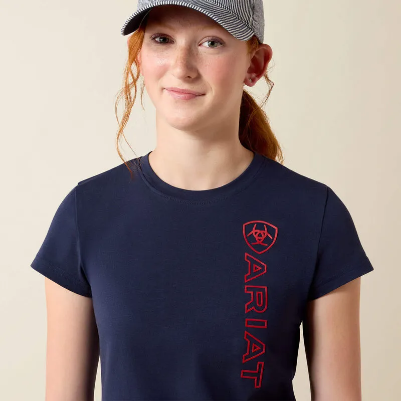 Ariat Youth Vertical Logo Short Sleeve Tshirt - Navy/Red-3