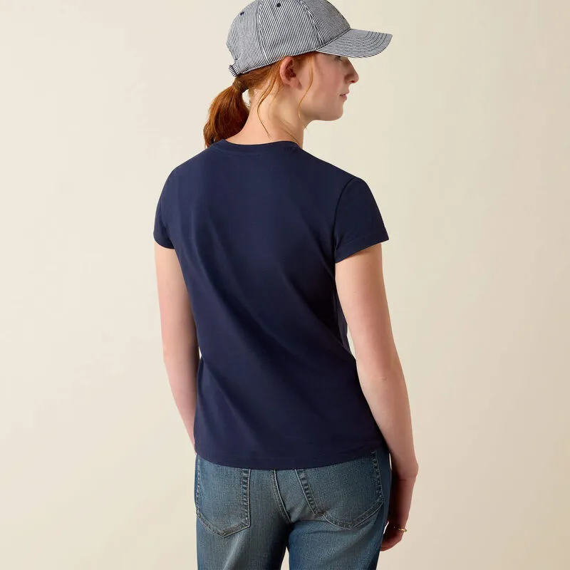 Ariat Youth Vertical Logo Short Sleeve Tshirt - Navy/Red-1