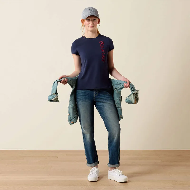 Ariat Youth Vertical Logo Short Sleeve Tshirt - Navy/Red-2