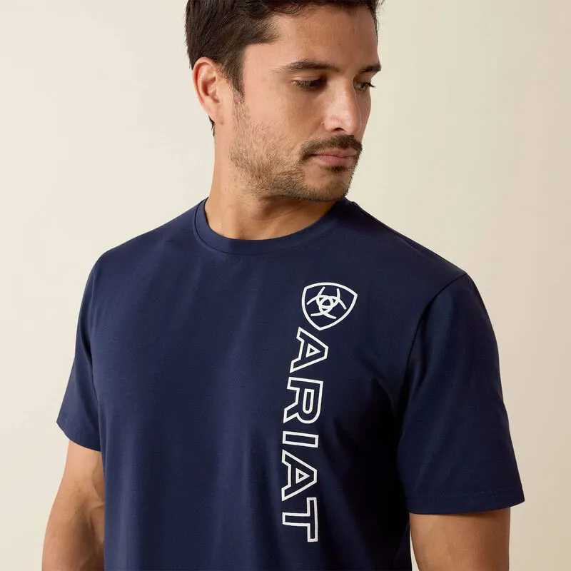 Ariat Mens Vertical Logo Short Sleeve Tshirt - Navy-3