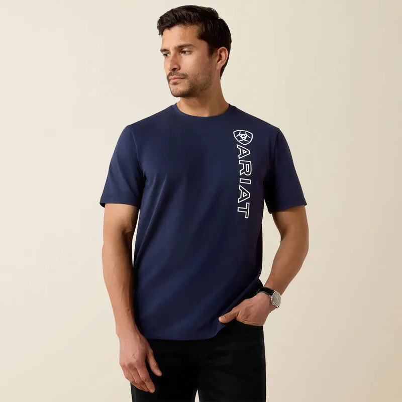 Ariat Mens Vertical Logo Short Sleeve Tshirt - Navy