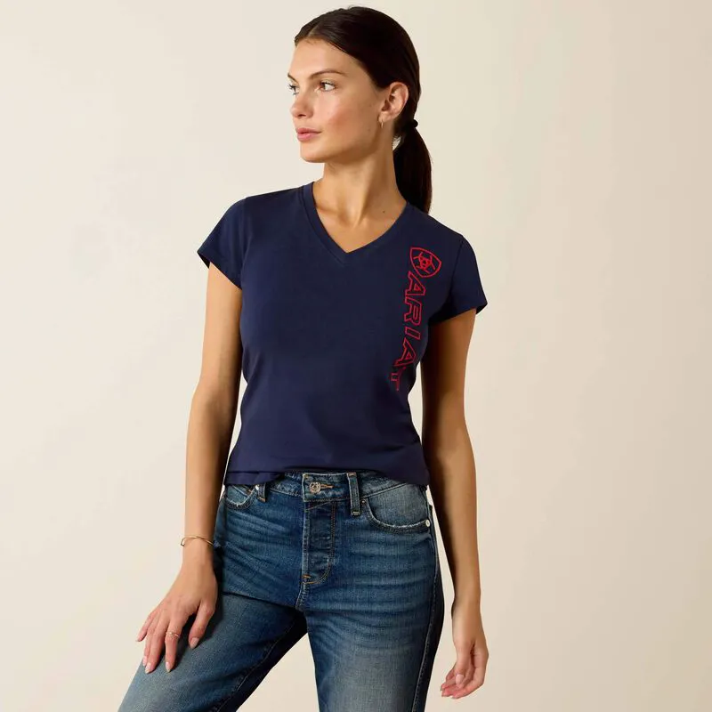 Ariat Womens Vertical Logo Short Sleeve Tshirt - NavyT/Red