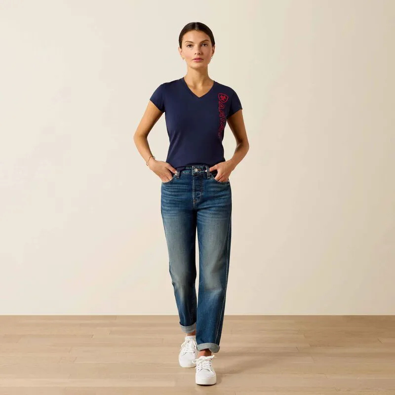 Ariat Womens Vertical Logo Short Sleeve Tshirt - NavyT/Red-2