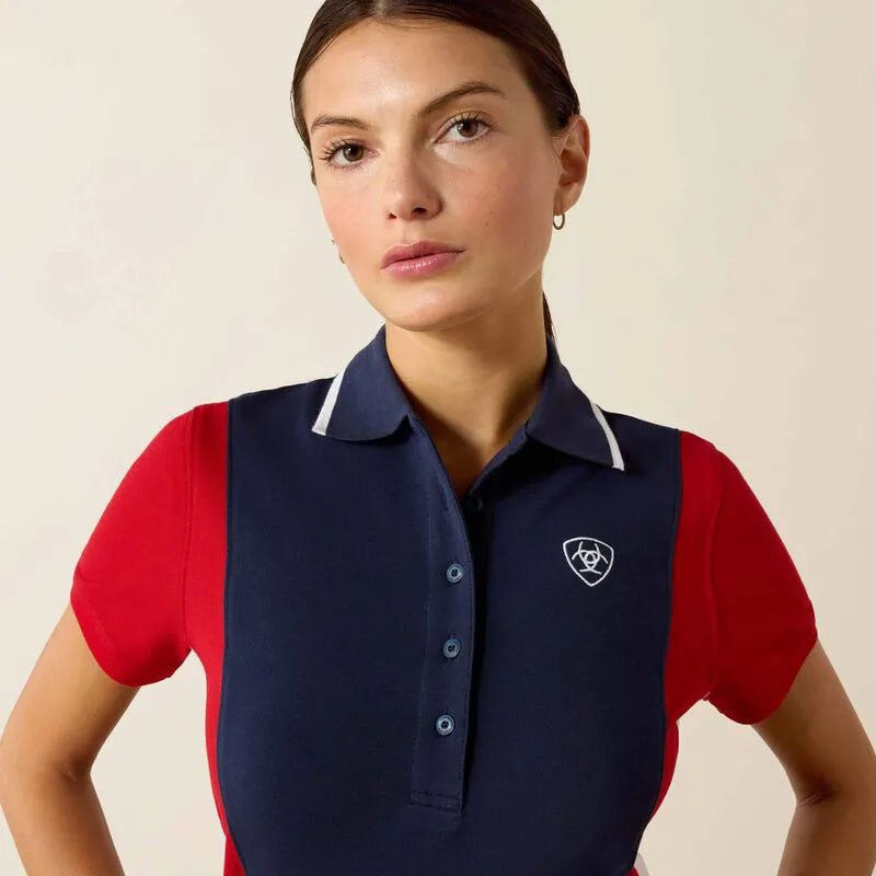 Ariat Womens Taryn Short Sleeve Polo - NavyT/Red-4