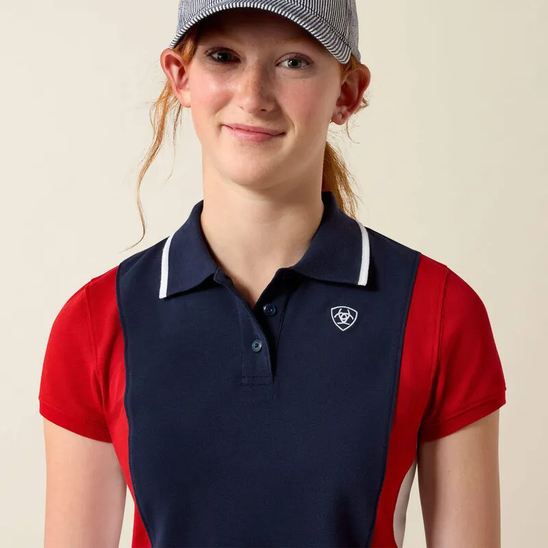 Ariat Youth Taryn Short Sleeve Polo - Navy/Red-4