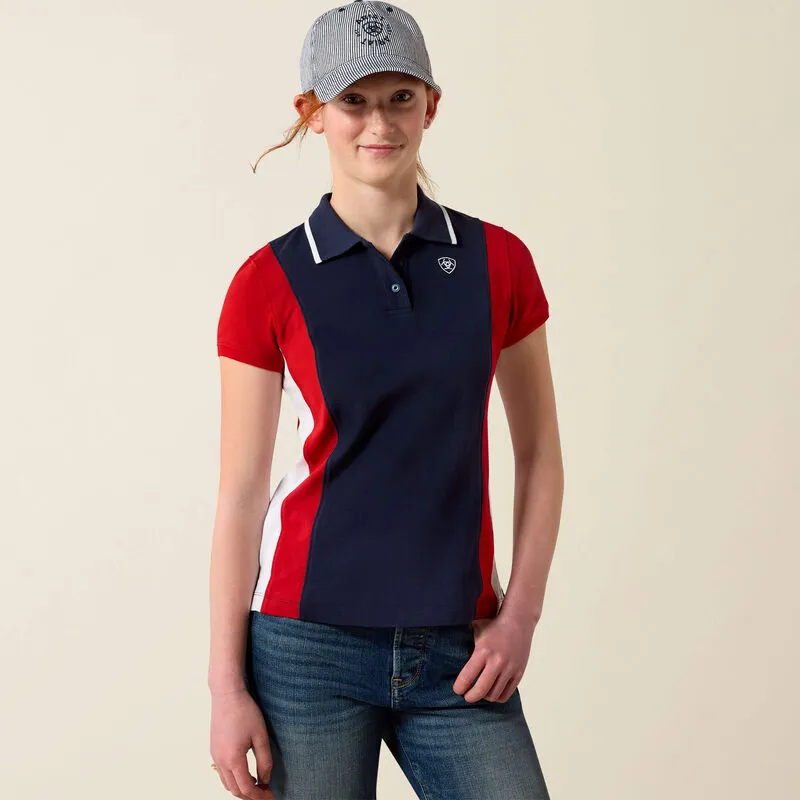 Ariat Youth Taryn Short Sleeve Polo - Navy/Red-1