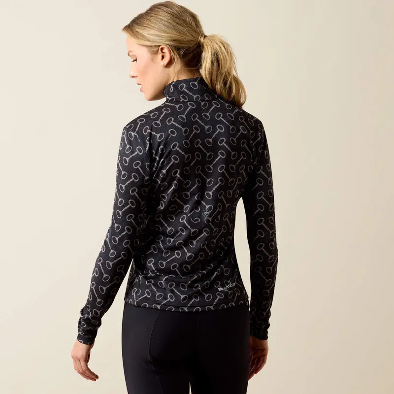 Ariat Womens Lunaveil 1/2 Zip Long Sleeve Baselayer - Black French Link Print-1