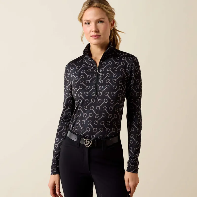 Ariat Womens Lunaveil 1/2 Zip Long Sleeve Baselayer - Black French Link Print