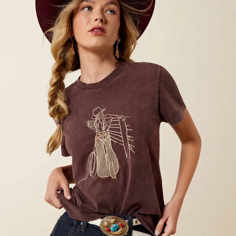 Ariat Womens Rebel With A Cause Short Sleeve T-Shirt - Chocolate Plum-3