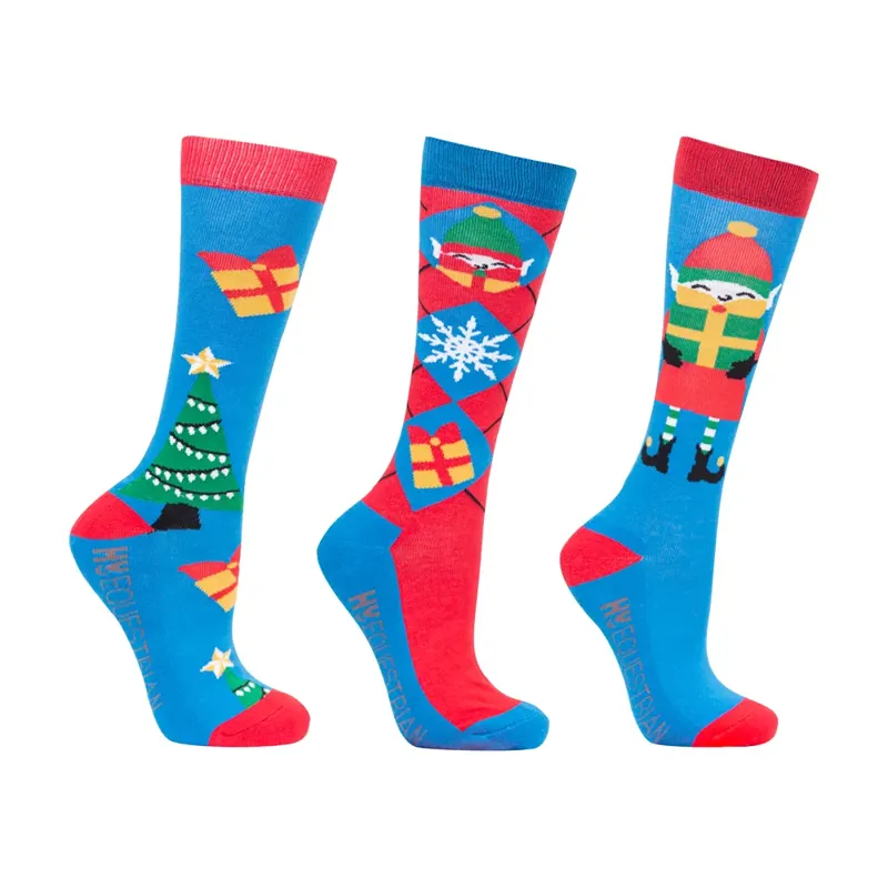 Hy Equestrian Jolly Elves Mizs Childrens Christmas Socks Size 12-4