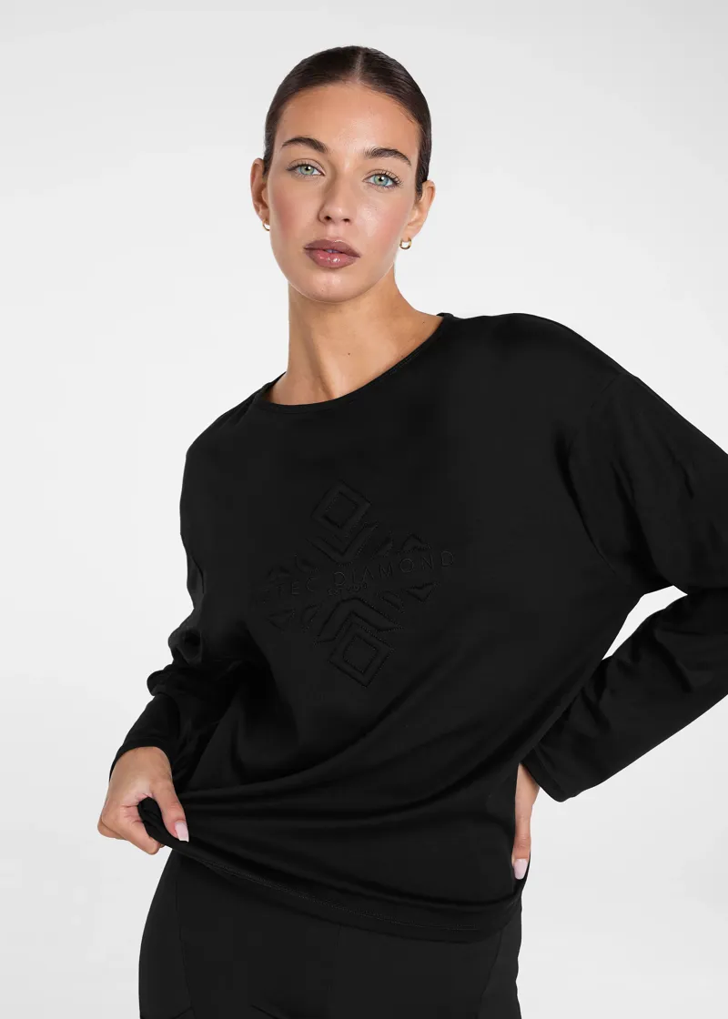 Aztec Diamond Soft Loose Emboss Tee - Black