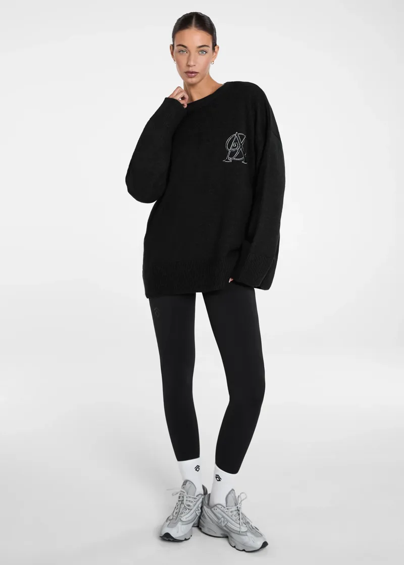Aztec Diamond Knitted Crew Sweater - Black-1
