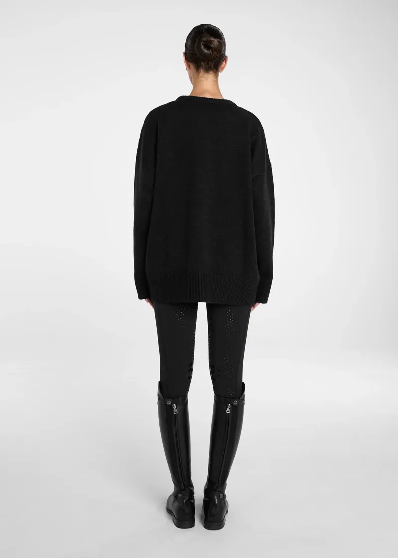 Aztec Diamond Knitted Crew Sweater - Black-5