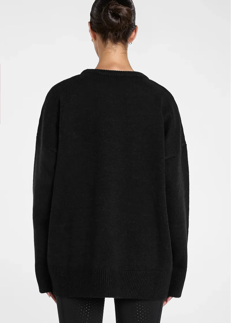 Aztec Diamond Knitted Crew Sweater - Black-6