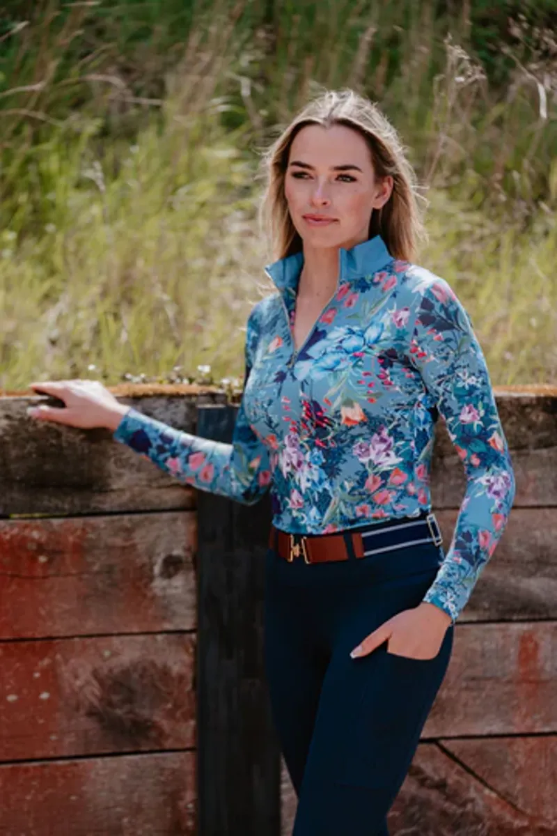 Equine Splendour Full Silicone Riding Leggings/Tights - Botanic Navy-2