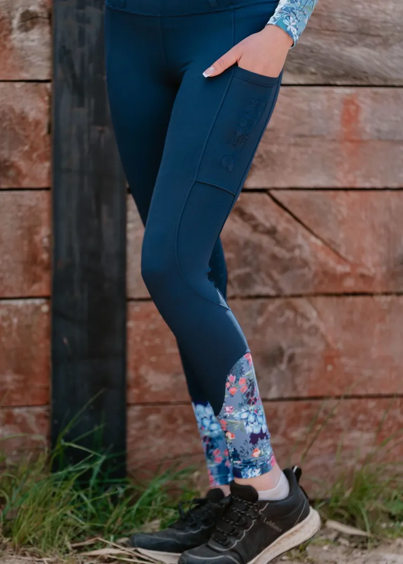 Equine Splendour Full Silicone Riding Leggings/Tights - Botanic Navy