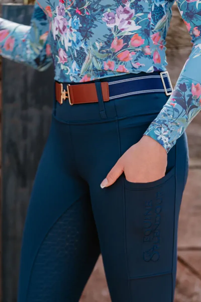 Equine Splendour Full Silicone Riding Leggings/Tights - Botanic Navy-3