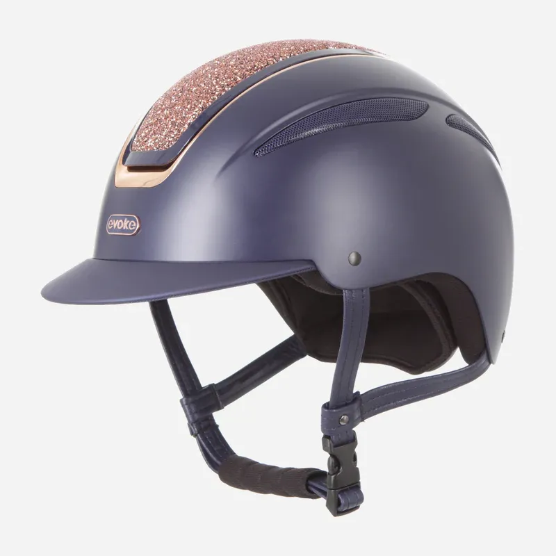 Evoke Callisto Classic Peak Riding Hat Navy/Rose Gold Crystal Frame-3